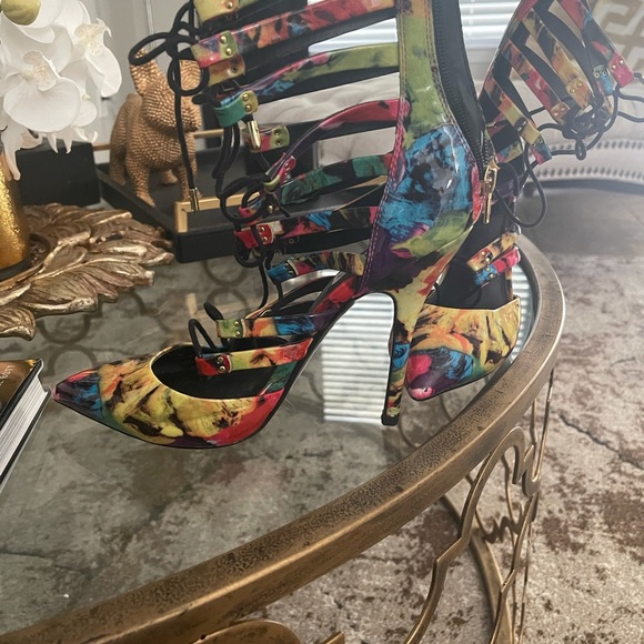 Steve Madden multi color tie up ankle heels never worn size 8 or 8 1/2 - Picture 3 of 5